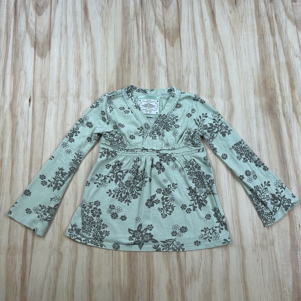 Vintage Y2K Old Navy Babydoll Top Floral Girls Kids Small Sage Green Long Sleeve